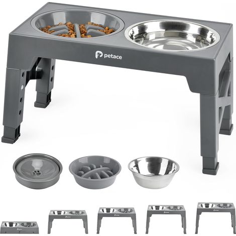1 - Gamelle Chien Surélevée - Support Ajustable Inox - 5 Hauteurs Réglables Anti-Glouton Pour Grand Chien Gris 60x35x45cm (1/5)