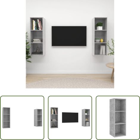 Wandregal - TV-Wandschränke 2 Stk. Betongrau Holzwerkstoff (1/5)