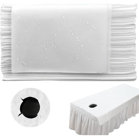 Lot de 50 draps de lit jetables pour tables de massage, couverture pour lits de massage, tissu non tissé, housses de protection jetables pour spa et salons de beauté, 80 x 180 cm, blanc (1/5)