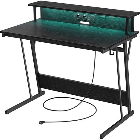 Vasagle – Bureau gamer avec LED et multiprise – Support écran ergonomique pour 2 ordinateurs – Dimensions 100,1 x 60,1 x 76,1 cm – Noir (1/5)