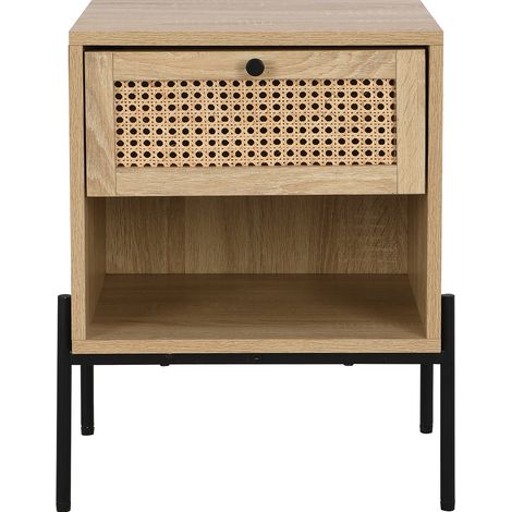 Table de chevet 1 tiroir en cannage naturel et effet chêne 40 cm - Iris (1/5)