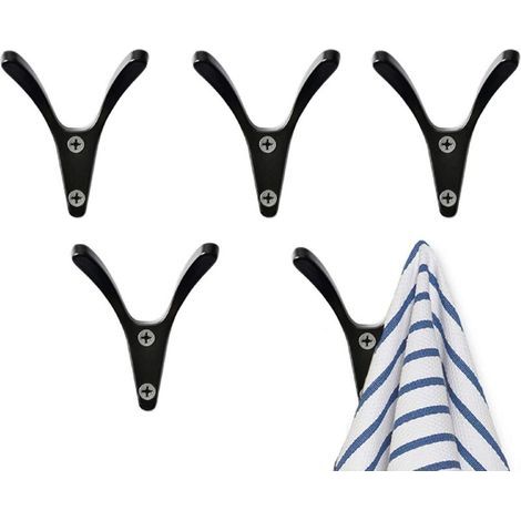 Lot de 5 crochets en alliage de zinc pour porte-manteaux, peignoirs, serviettes, support mural pour cuisine, salle de bain, armoires(Noir)-Fei Yu (1/4)