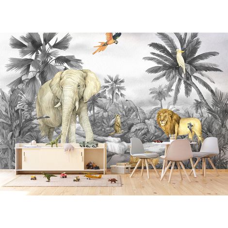 Papier peint intissé - Éléphant de la jungle délavé - 375x270 cm (1/4)