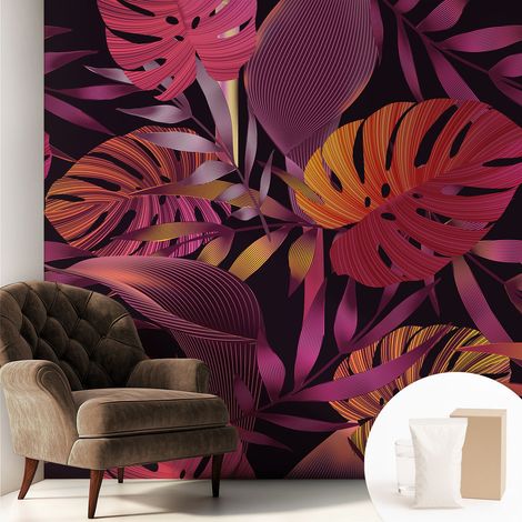 Papier peint intissé mural avec imprimé motifs uniques apparence moderne - Colle incluse gratuite Feuilles exotiques 250x250 cm (1/5)