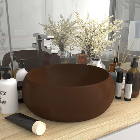 Luxuriöses Waschbecken Rund Matt Dunkelbraun 40x15 cm Keramik vidaXL