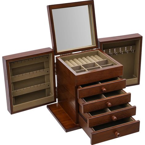 Caja de joyería, organizador de 5 niveles, diseño elegante, marrón oscuro. (1/2)
