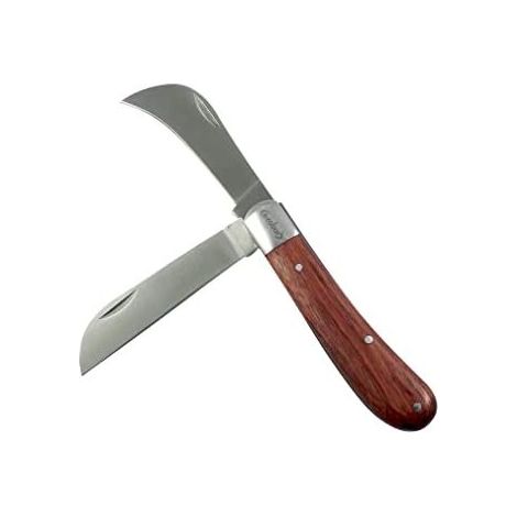 Couteau d'électricien 2 lames 70 mm – 424005 – Lame droite et serpette pour coupe précise – Manche bois, inox – (1/5)