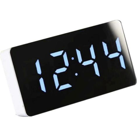 Réveil miroir LED, horloge électronique numérique murale, accessoire de chambre, en plastique bleu. (1/5)