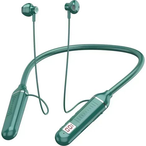 (Vert) Casque audio sport tour de cou, Bluetooth, gaming, indicateur de batterie LED, microphone, stéréo HiFi, compatible carte TF. (1/5)