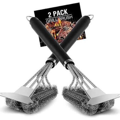 Brosse pour barbecue, lot de 2 brosses Weber avec grattoir, brosse en acier inoxydable (1/5)