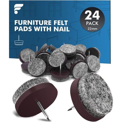 24 x Patins en Feutre pour Meubles - Ø 22mm Patins pour Chaises, Pied de Chaise - 5mm d'épaisseur Tampon pour Chaise, Patin Chaise a Clouer (1/5)