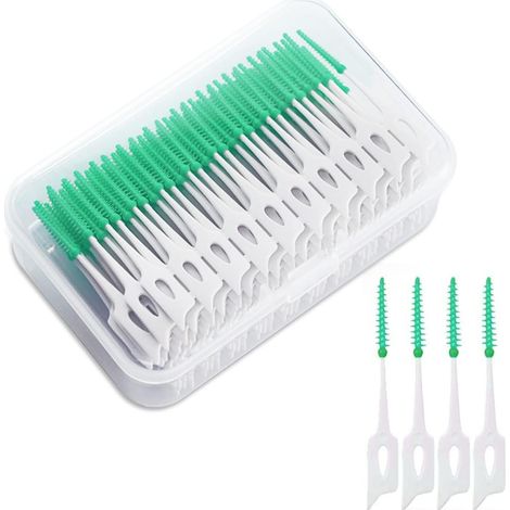 200 Pièces Brossettes interdentaires Soft Silicone Brosse à dents outil de nettoyage des dents Bâton de fil dentaire à double usage(Vert) (1/5)
