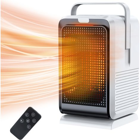 Chauffage de bureau, tête secouante à 90°, puissance 1000 W, chauffage en céramique PTC, minuterie 2/4/6/8H, 2 vitesses, commande par bouton + télécommande,blanc 220 V (1/5)