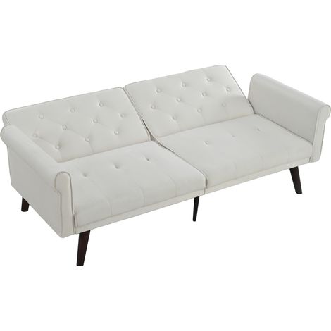 Sofá cama convertible de 2 plazas en terciopelo beige MODENUIT (1/5)