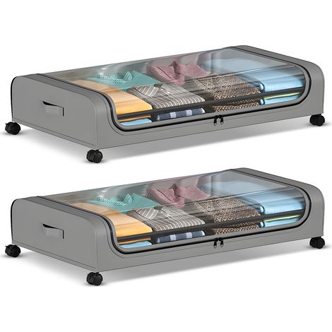 Lot de 2 conteneurs de rangement sous le lit avec couvercles et roulettes, bacs à vêtements multifonctionnels pour la maison, dortoir, transparents, visibles, anti-poussière, tiroirs de rangement sous (1/5)