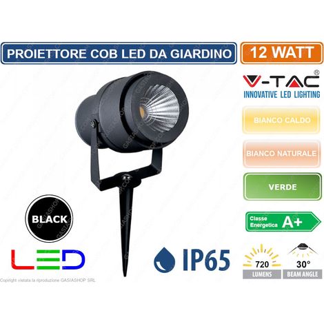 V-TAC VT-857 FARETTO LED COB DA GIARDINO 12W CON PICCHETTO COLORE NERO - SKU 7544 / 7545 / 7546 - Colore Luce: Bianco Naturale (1/7)