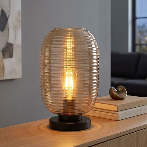 Lampada da tavolo, lampada da salotto, interruttore, arancione, metallo, vetro, H 34,5 cm (1/5)