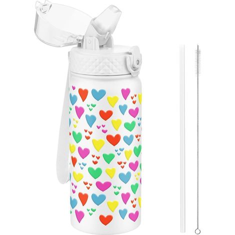 Trinkflasche Kinder 550ml Edelstahl Strohhalm Weißes Herz 550ml 18oz (1/5)