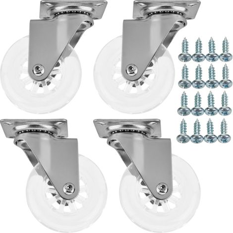 SOTECH 4 Stück Möbelrollen SWIFT Ø 75 mm transparent ohne Bremse (Feststeller) inkl. Schraubenset Belastbarkeit bis 140 kg (35 kg pro Lenkrolle)