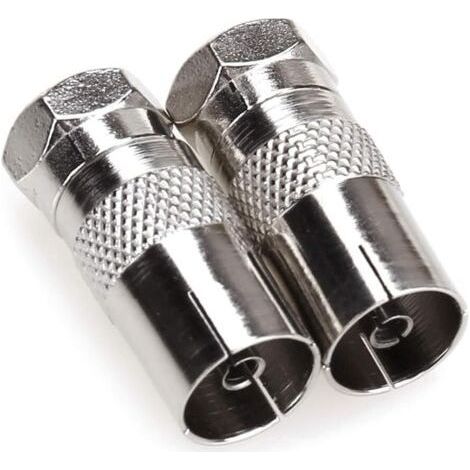 TV-T/F-Anschlussadapter für HF-Koaxialantenne, F-Stecker auf 9,5-mm-TV-Buchse – Silber – 2 Pins (1/3)
