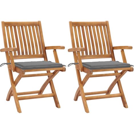 Lot de 2 Chaises de jardin Siège de Terrasse Fauteuil de jardin avec coussins gris Bois de teck massif DHNET2363965 (1/5)