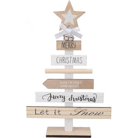 Weihnachtstischdekoration, Holzschild mit Sockel für Geschenke, Wohnaccessoire, weiß