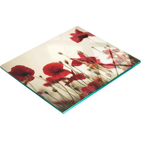 Robustes und stilvolles Küchenbrett aus Glas mit Mohnblumenmuster, 60 x 52 cm (1/5)