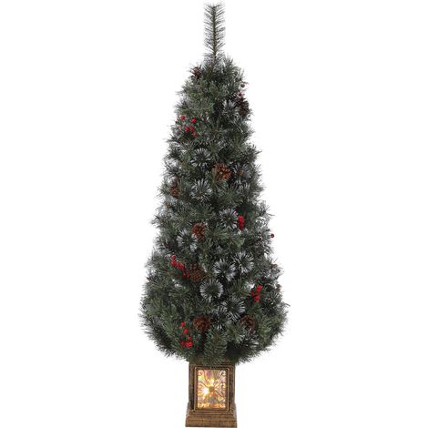 Sapin de Noël artificiel réaliste 145 cm – 300 LED blanc chaud – 8 modes – pommes de pin, pot vintage lumineux – structure métal stable – boîte lumineuse Neuf-Oiseaux – rapide à installer, 4.5ftH Fat (1/5)
