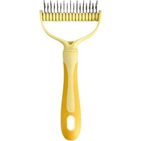 Cepillo profesional para perros y gatos, cepillo para pelo largo, peine antienredos de doble cara - Amarillo-Crezuo