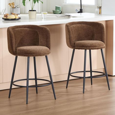 Barhocker 4er Set mit Rückenlehne aus Chenille, braun (1/5)