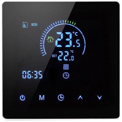 Thermostat de chaudière à gaz, thermostat d'ambiance programmable, contrôleur de température mural avec numérique 3A, noir (1/4)