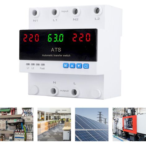 Commutateur de transfert automatique/manuel 80-350 V CA 63 A avec affichage LED, sélecteur de puissance double ATS L1 à phase prioritaire, montage sur rail DIN, 50/60 Hz, certifié CE pour groupes élec (1/5)