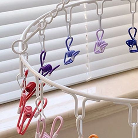 Étendoir à linge à pinces pour dortoir, séchoir circulaire anti-chute, multifonctionnel, couleurs bonbon, 16 pinces (1/4)