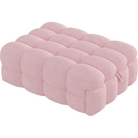 Canapé-lit 2 en 1 avec pouf, tissu pelucheux rose