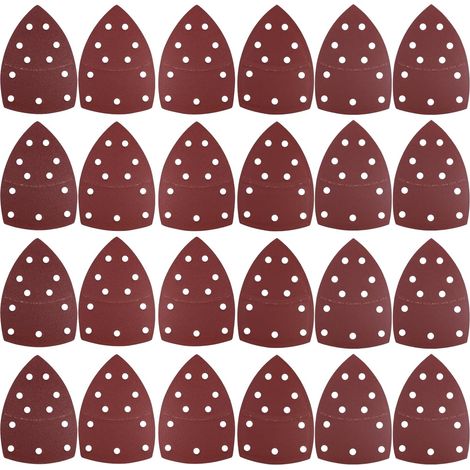 Lot de 24 feuilles abrasives triangulaires pour ponceuse, grains 40/60/80/120/180/240, pour bois, mur, caoutchouc, cuir. (1/5)