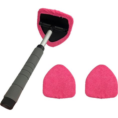 Spazzola telescopica pentagonale per la pulizia del parabrezza, completa di 3 panni in microfibra rosa, sbrinatore per auto e strumento per la pulizia dei vetri.