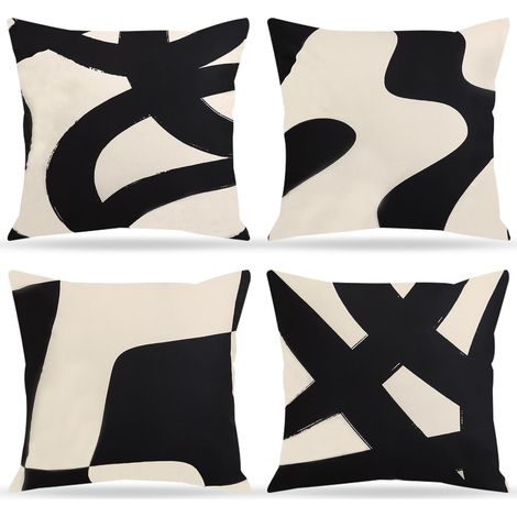 House Coussin 45x45 Décoratif Canapé Taie d'oreiller Motif Géométrique Housses de Coussin Housse de Coussin Décoration pour Chambre, canapé, Chaise, Lit,Jardin (Noir et Beige) (1/5)
