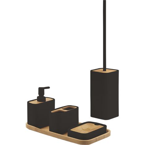 Set De Accesorios De Baño 5 Pcs. Bambú Negro  Alisso
