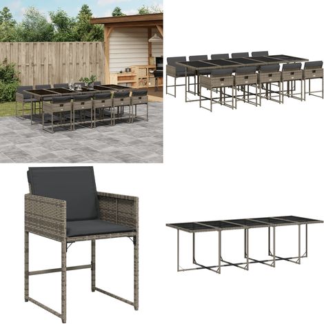 11-tlg. Garten-Essgruppe mit Kissen Grau Poly Rattan - Gartentisch - Gartenmöbelset - Outdoor Möbel - Esstisch - Gartenlounge - Home & Living (1/5)