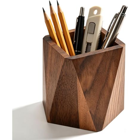 Porte-stylo Créatif en Bois, Porte-pinceaux de Maquillage Marron (1/5)