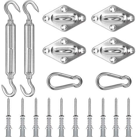 8Pcs Shade Sail Fixing Kit Shade Sail Mounting Kit Stainless Steel Accessories Hammock Hook Spring Hooks Wire Tensioner for Shade Sail Triangle Rectangle (1/5)