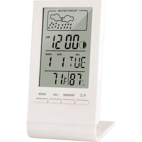 Stazione meteorologica wireless, termometro interno/esterno, igrometro, barometro, sveglia digitale con sensore esterno, visualizzazione di ora, data, giorno e fasi lunari (bianca)
