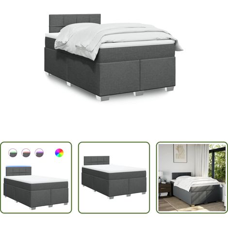 vidaXL Surmatelas - Sommier à lattes de lit avec matelas gris foncé 120x190cm tissu (1/5)