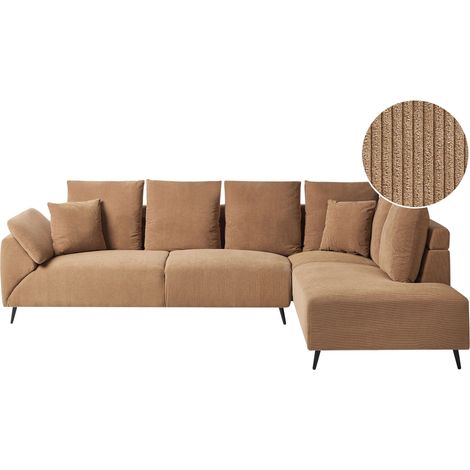 Ecksofa 4-Sitzer LUNNER Cord Braun linksseitig
