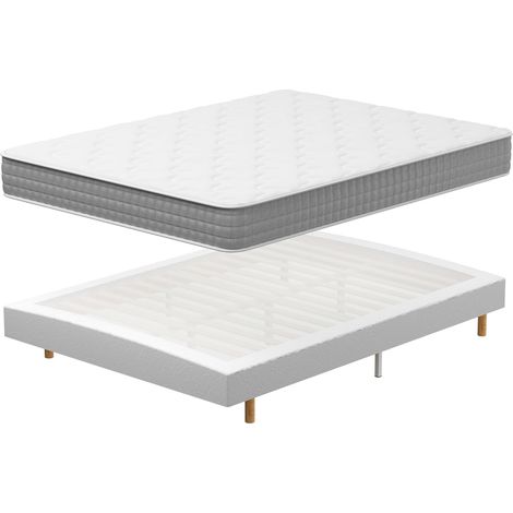 Ensemble Matelas et Sommier 140x190 DEWINNER, Sommier tapissier 140x190 cm et Matelas Ressorts Ensachés 140x190x20 cm, Matela 2 Personnes, 9 Pieds Inclus (Pack Matela+Sommier tapissier)