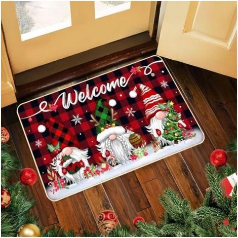 Tapis de porte de Noël, tapis de porte GNOME, tapis de sol de Noël, tapis d'entrée de Noël, tapis de bain antidérapant, tapis de porte à motifs de Noël pour intérieur et extérieur (50 x 80 cm) (1/5)