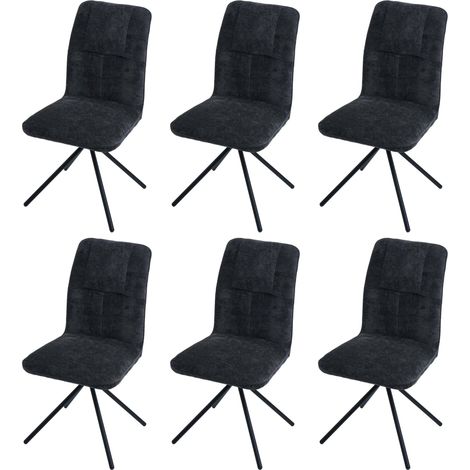 6er-Set Esszimmerstuhl HHG-432, Küchenstuhl, drehbar Auto-Return, Stoff/Textil Chenille (340g/m²) Öko-Tex dunkelgrau