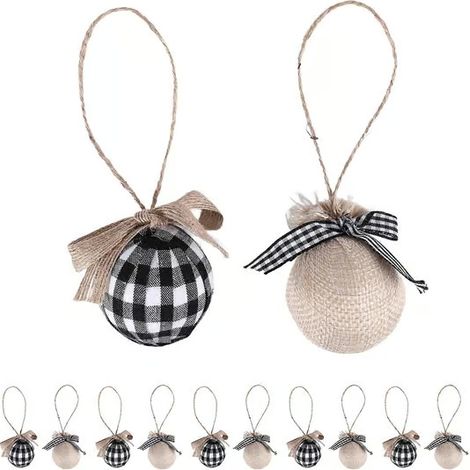 Décorations de sapin de Noël, 12 pièces, 6,35 cm, en jute à carreaux Buffalo. (1/5)