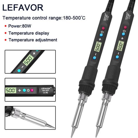 Fer à souder à température réglable avec affichage numérique et chauffage interne de 80 W, stylo à souder à température constante, outil de réparation domestique (lot de 2) (1/4)