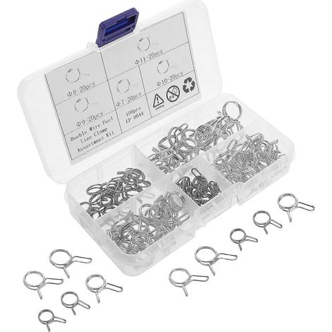 Collier de serrage double pour tuyau flexible, collier à ressort en acier inoxydable, lot de 400 pour tuyaux flexibles (1/5)